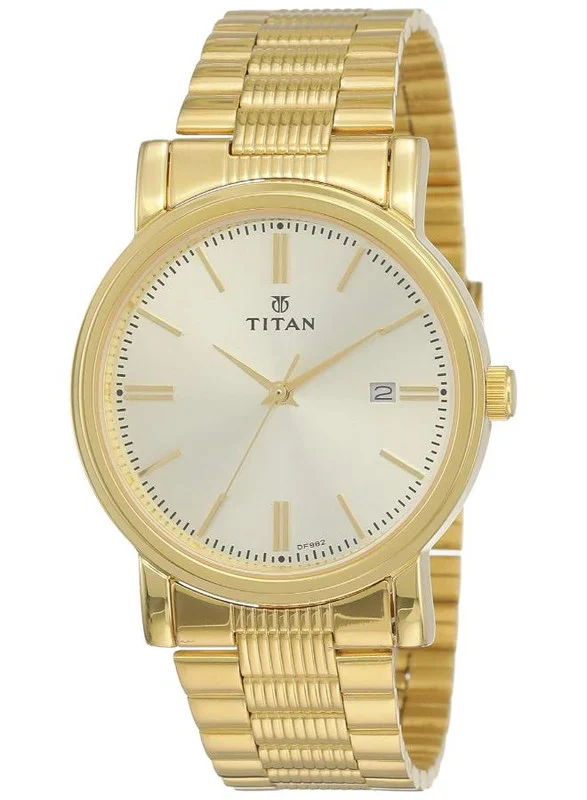 Titan Karishma Quartz Analog with Date Champagne Dial Golden Stainless Steel Strap Watch for Men - NT1712YM03